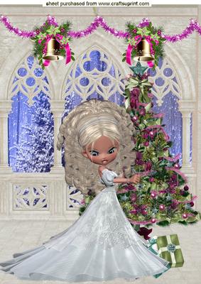 Beautiful Lady in White with Christmas Tree A4 Topper