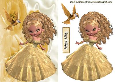 Pretty Lady in Gold Gown with Humming Bird