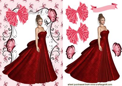 Pretty Lady in Red Gown with Butterflies