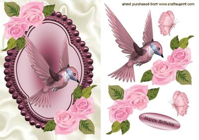 Humming Bird with Pink Roses