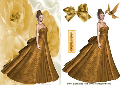 Pretty Lady in a Gold Dress, with Humming Bird