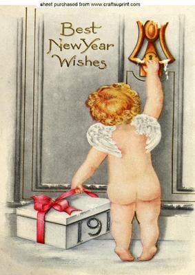 Cheeky Little Cherub, New Year Wishes, A4 Topper