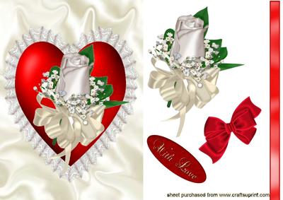 White Rose on a Red & White Lace Heart