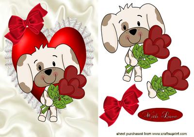 Cute Little Valentine Puppy with Hearts