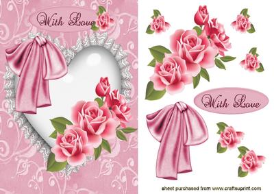 Pink Roses, Pink Bows on a Heart