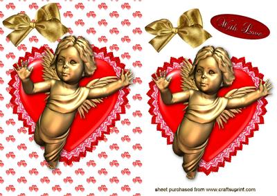 Gold Little Cherub on a Red Heart