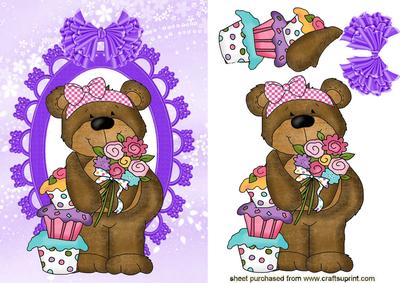Teddy with Cupcakes & Flowers
