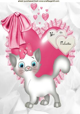 Cute Little Kittie with a Pink Heart A4 Topper
