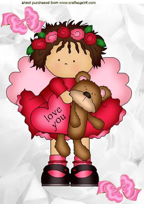 Little Girl with Teddy & Heart A4 Topper