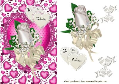 White Rose on Pink Lace Heart