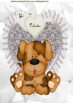 Cute Little Pooch on a Silver Heart, A4 Topper