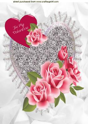 Roses for U on a Silver Heart, A4 Topper