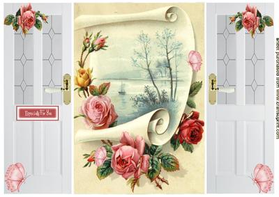 Roses on a Scroll with Water Scene, Gatefold