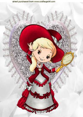 Little Vintage Lady on Silver Heart A4 Topper