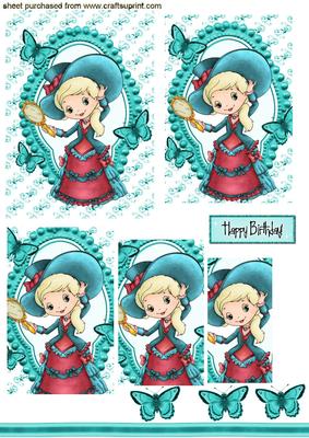 Little Vintage Lady with Blue Butterflies, Pyramids