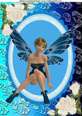 Blue Faerie with Cream Roses, A4 Topper