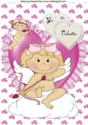 Cute Little Cherub on a Pink Heart A4 Topper