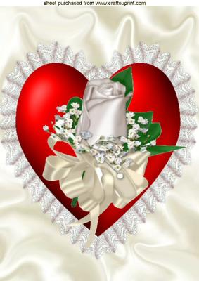 Big Red Satin Heart, with White Rose, A4 Topper
