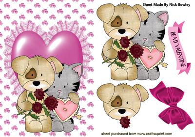 Cute Little Puppy & Kitten, Valentine