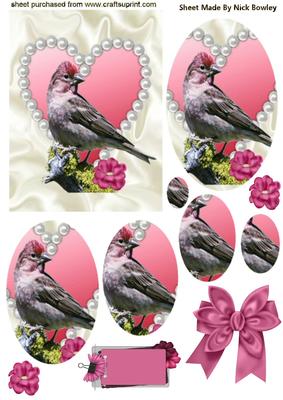 Little Bird on a Pearl Heart Oval Pyramids