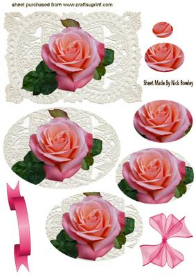 Pink Rose on Ecru Lace, Oval Pyramids