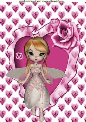 Little Pink Faerie on Pink Cushion Heart A4 Topper