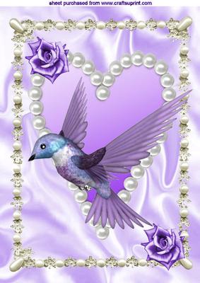 Beautiful Purple Humming Bird, on a Pearl Heart A4 Topper
