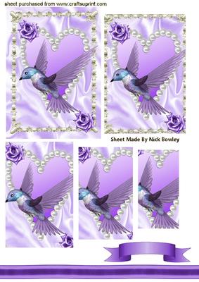 Beautiful Purple Humming Bird on a Pearl Heart, Pyramids