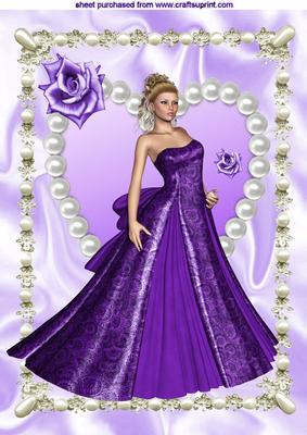 Beautiful Lady in a Purple Gown on a Pearl Heart, A4 Topper