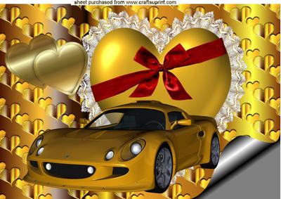 Gold Heart with Red Bow, & Gold Car A4 Topper