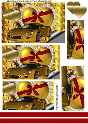 Gold Heart with Red Bow, & Gold Car, Pyramids
