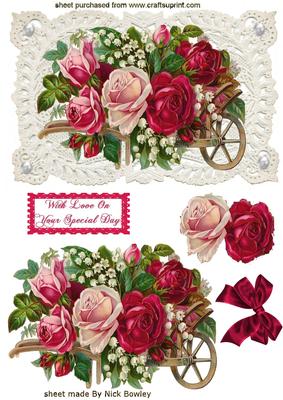Red Roses on Ecru Lace