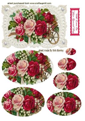 Red Roses on Ecru Lace, Oval Pyramids