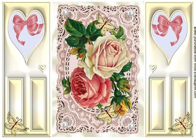 Beautiful Roses on Vintage Lace, Gatefold
