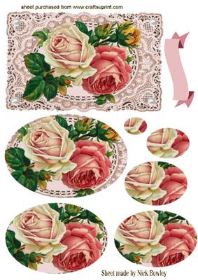 Beautiful Red Roses on Vintage Lace, Oval Pyramids