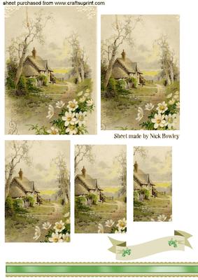 Pretty Country Cottage with Flowers, Pyramids