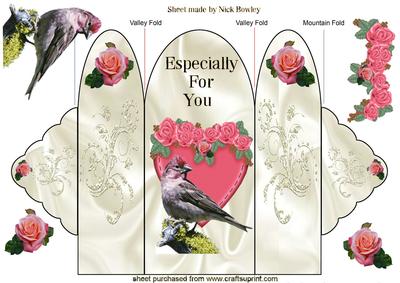 Little Bird on Heart with Roses, Tri Fold Shutter