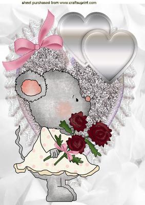 Little Grey Mouse with Roses, A4 Topper