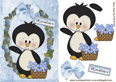 Little Penguin with Basket of Flowers
