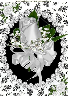 White Rose with Diamonds A4 Topper