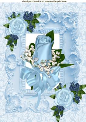 Ice Blue Rose in Ornate Frame, A4 Topper