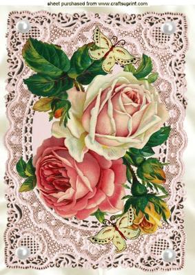 Roses on Ecru Lace with Pearls,a4 Topper