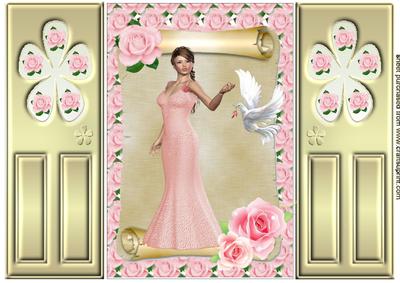 Pretty Lady with Roses & a Dove, Gatefold
