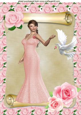 Pretty Lady with Roses and a Dove, A4 Topper