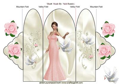 Pretty Lady with Roses & a Dove, Trifold