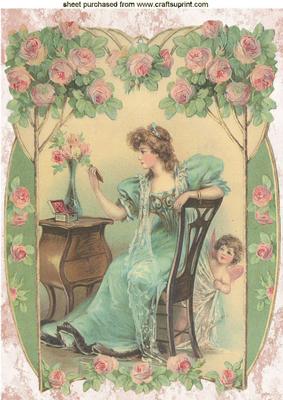 Pretty Vintage Lady with Cherub, A4 Topper