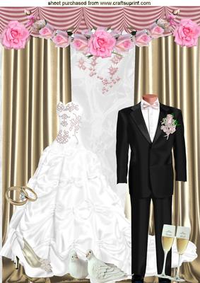 The Bride & Groom with Pink Roses, A4 Topper