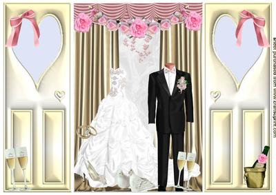 Bride & Groom, with Pink Roses, Gatefold
