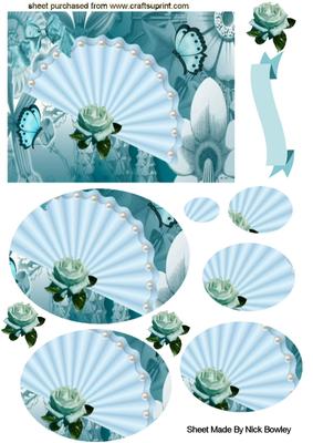 Ladies Fan on Flower Abstract Background, Oval Pyramids