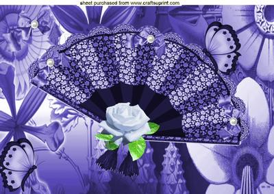 Ladies Fan, on Purple Flower Abstract Background, A4 Topper